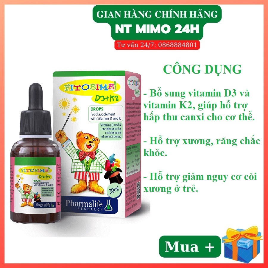 Fitobimbi D3 K2 Bổ Sung Vitamin D3k2 Giúp Hấp Thụ Canxi Vào Xương Răng