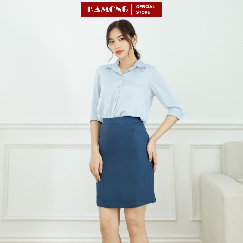Ảnh Áo sơ mi nữ công sở tay dài KAMONG cao cấp dáng suông trơn basic A147 4