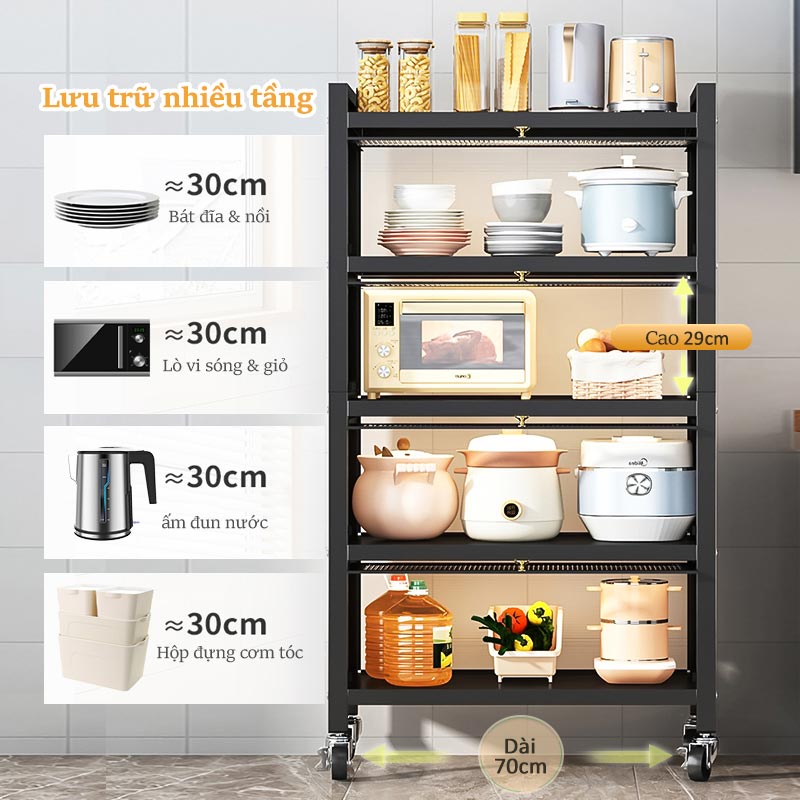 Lifinity Kệ Để Đồ-Tủ Nhà Bếp Đa Năng,Thép Carbon Màu Đen,Kệ Có Nắp Có Bánh Xe, Chống Bụi
