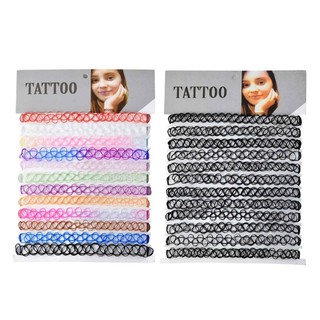 Kra 12 Miếng Vintage Hippy Co Giãn Hình Xăm Choker Dây Chuyền Co Giãn Chocker Vòng Cổ