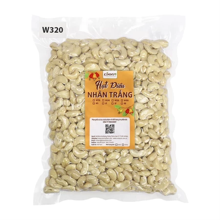 Hạt Điều W320 Kimmy Farm Hạt Điều Cao Cấp Túi 500G Đã Bóc Vỏ Túi Tiện Lợi Dùng Làm Sữa, Nhân Bánh, Nấu Chè