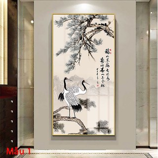 Tranh Treo Tường Dành Cho Người Tuổi Thân - Tùng Hạc Diên Niên - Tranh Treo Phòng Khách Laminate Tráng Gương