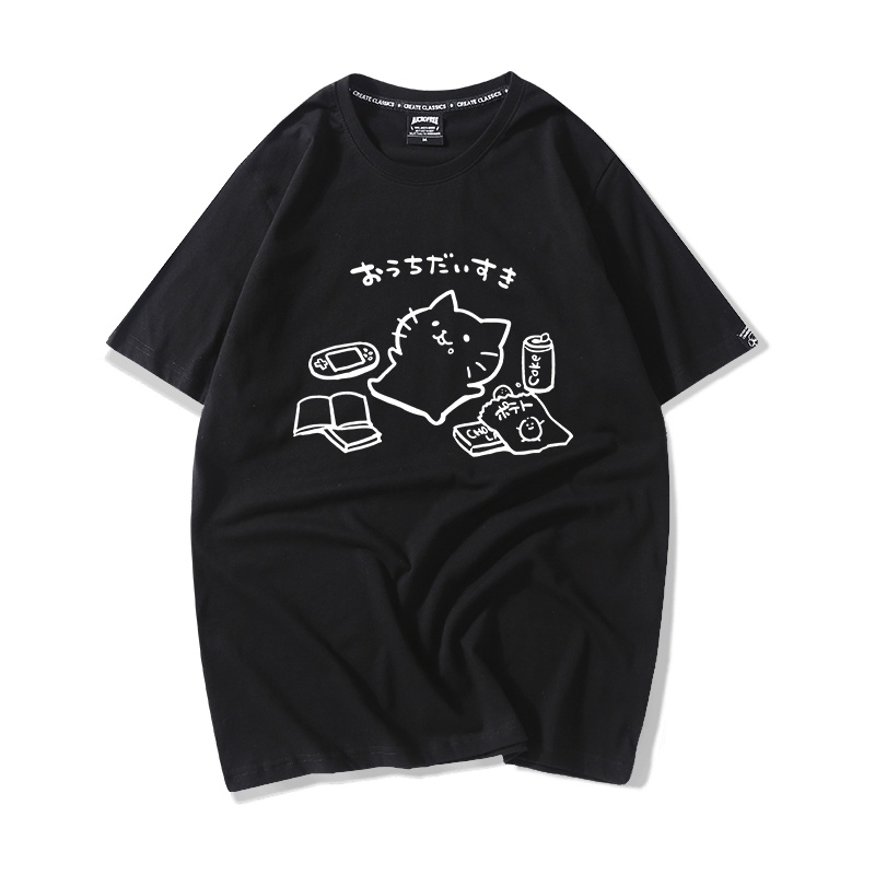 Áo Thun Nữ Tay Lỡ HappyFamily In Hình Chú Mèo Đáng Yêu Ngộ Nghĩnh Cotton 100 Cao Cấp