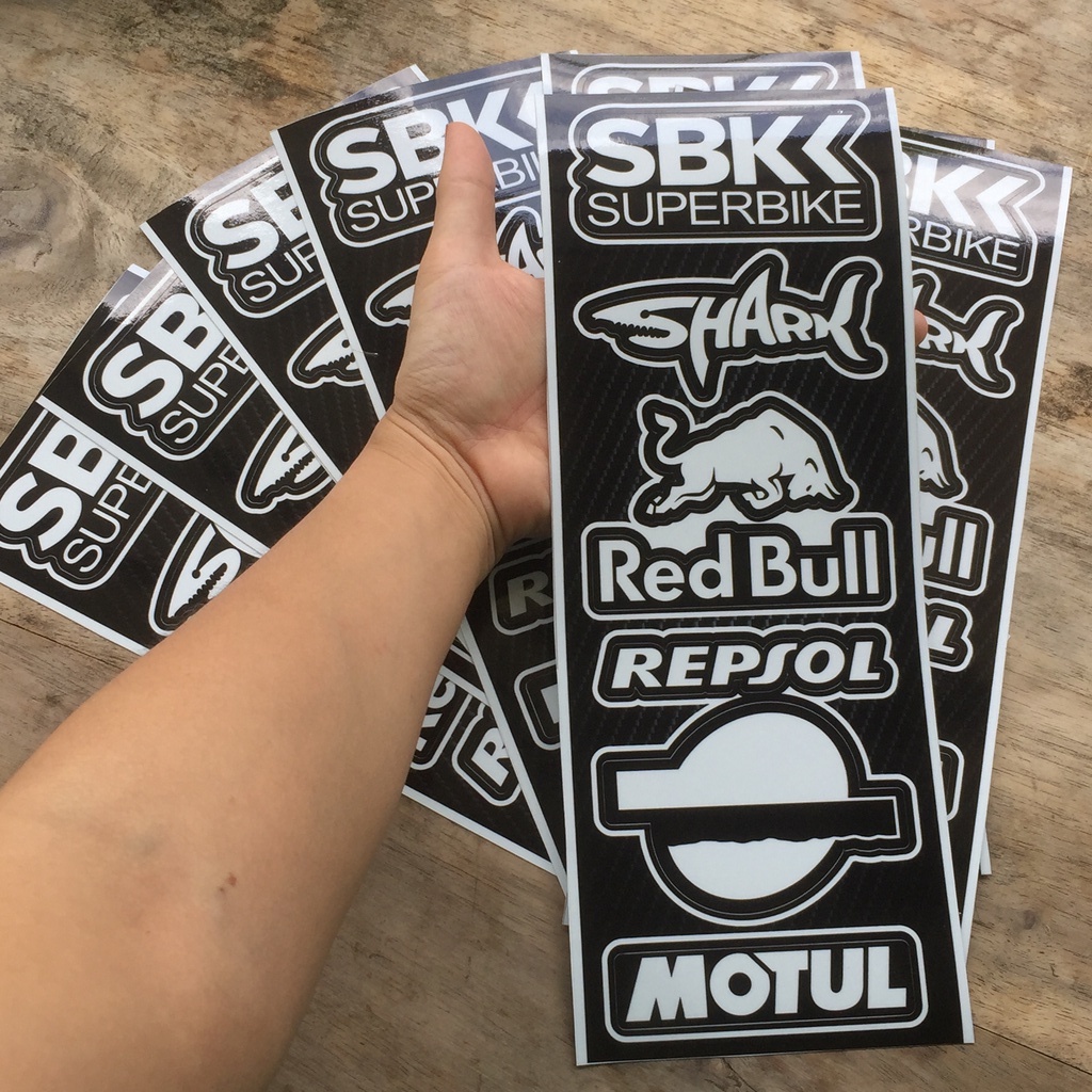 Giá 1 tờ logo trắng đen SBK cá mập. Chống nước, không bay màu. Sticker sắc nét