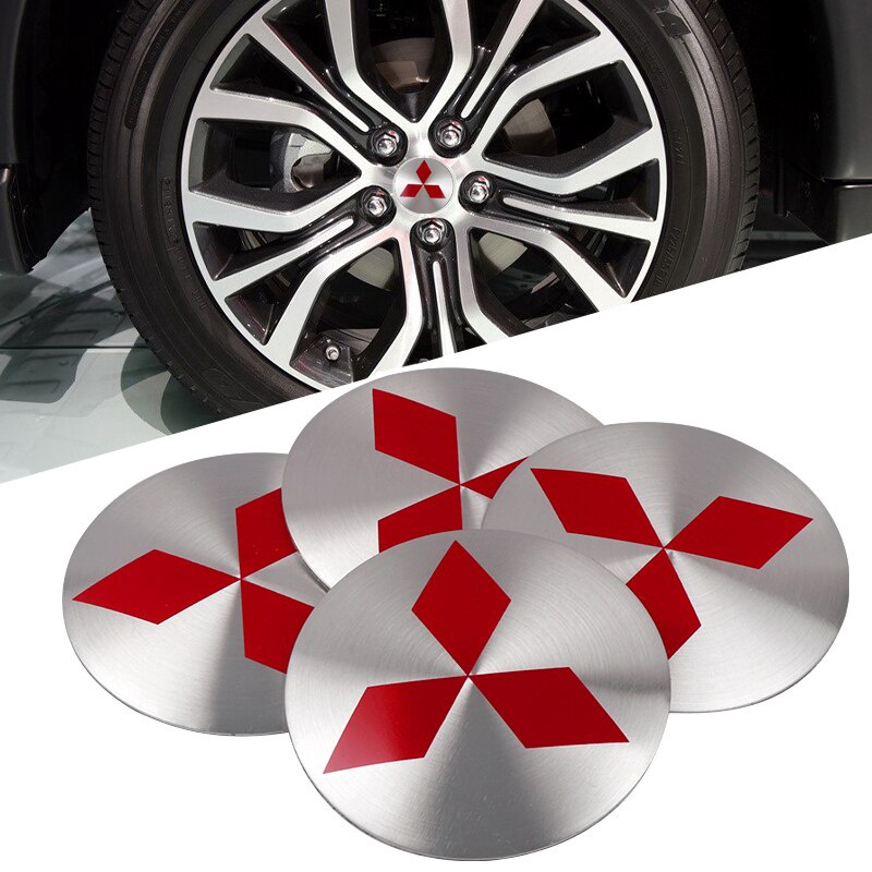 Set 4 Miếng Dán 56mm Trang Trí Trục Bánh Xe Hơi Mitsubishi Attrage Mirage G4 Triton Xpander Pajero Xpander Lancer ASX Storm Outlander