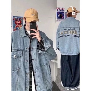 Áo khoác Jean Thêu Chữ Nổi From Rộng, Áo Bò Nam Nữ Thời Trang Unisex Phong Cách Hàn Quốc