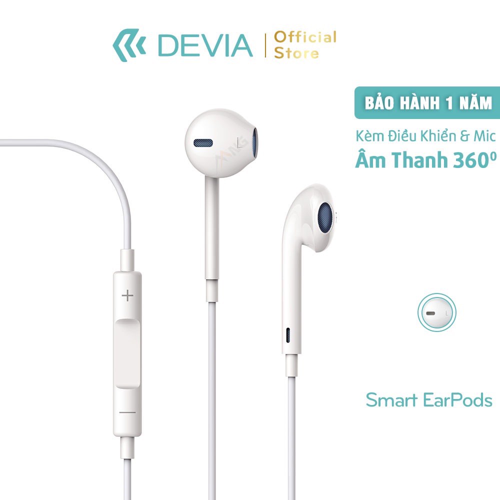 Tai nghe nhét tai có dây có mic Devia smart EM022 chân cắm 3.5mm chơi game nghe nhạc hàng chính hãng bảo hành 12 tháng