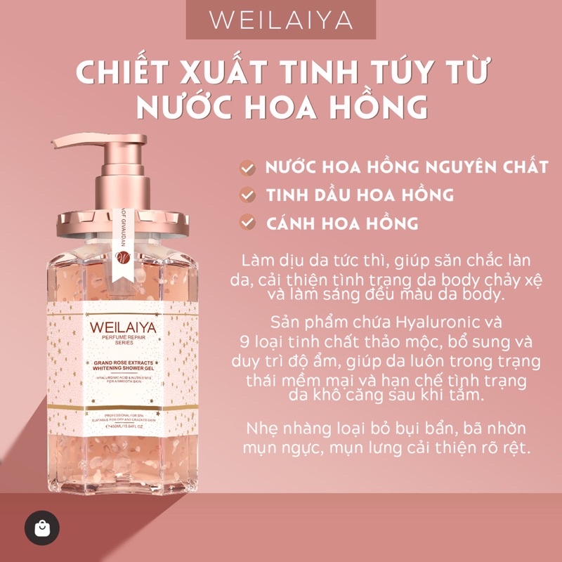 Sữa Tắm Trắng Da Cánh Hoa Hồng DAMASK WEILAIYA 450ml, Wings Shop