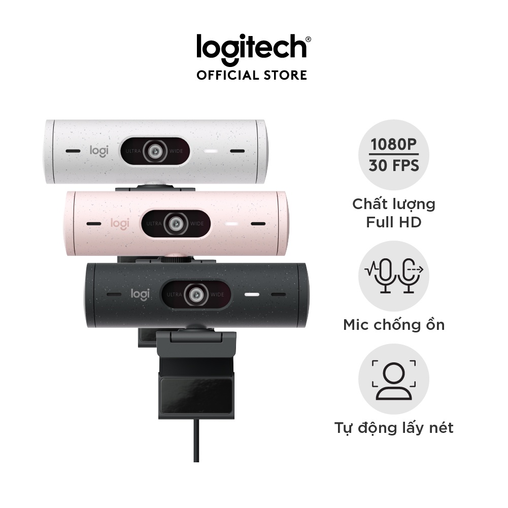 Webcam Logitech Full HD Brio 500 – Chỉnh sáng, lấy khung hình,Show mode, Mic kép giảm ồn