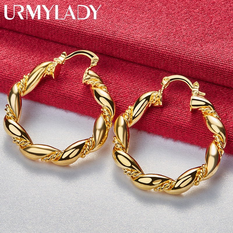 URMYLADY Vòng Xoắn Vòng Bông Tai Vàng 24K Dành Cho Nữ Quyến Rũ Cưới Đính Hôn Trang Sức Dự Tiệc Thời Trang