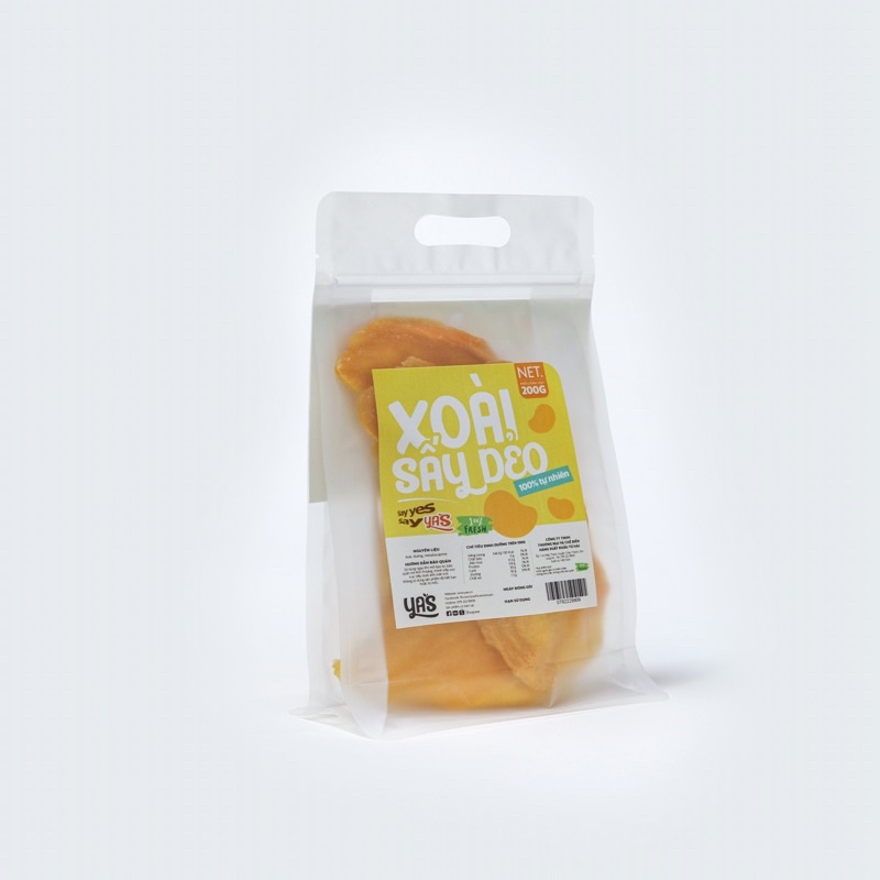 Xoài sấy dẻo chua ngọt YAS túi 200g nguyên miếng chất lượng dùng làm đồ ăn vặt, quà biếu