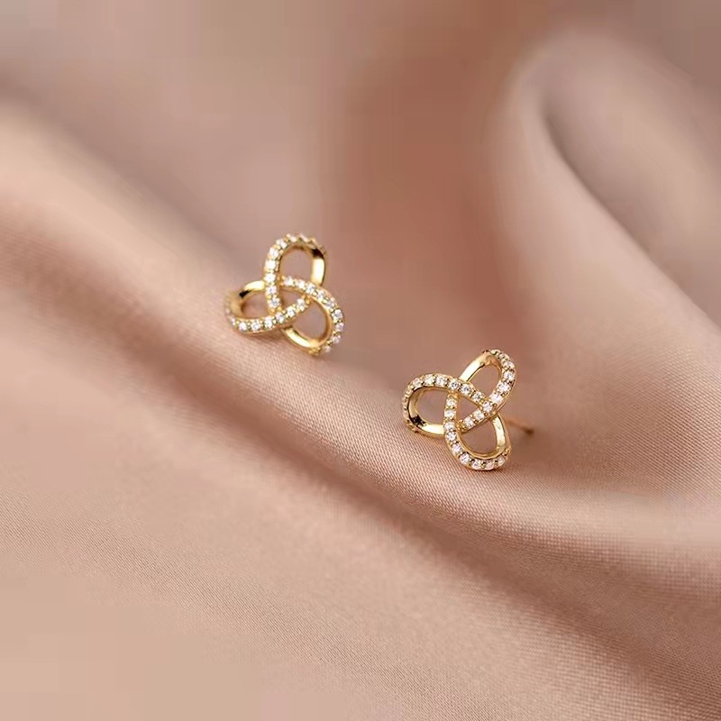 Bông tai nữ chuôi bạc 925 Eleanor Accessories viền xoắn đính đá phụ kiện trang sức khuyên tai 2992