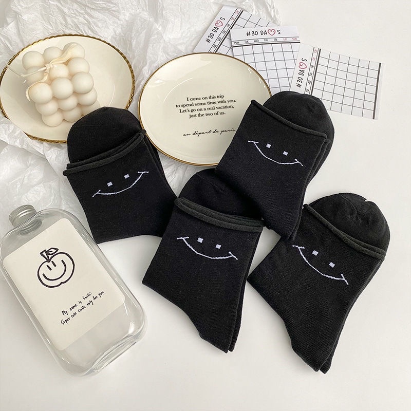Tất cổ cao mặt cười Hàn Quốc chất cotton co giãn xinh