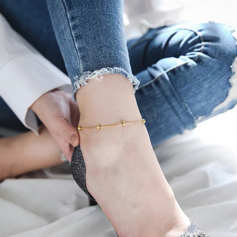 Lắc chân nữ titan kiểu mì phối bi tròn không gỉ AK12