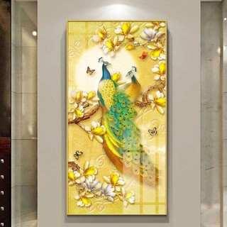 Tranh Tráng Gương Laminate - Treo Tường Dành Cho Người Mệnh Kim - Chim Công Hoàng Kim