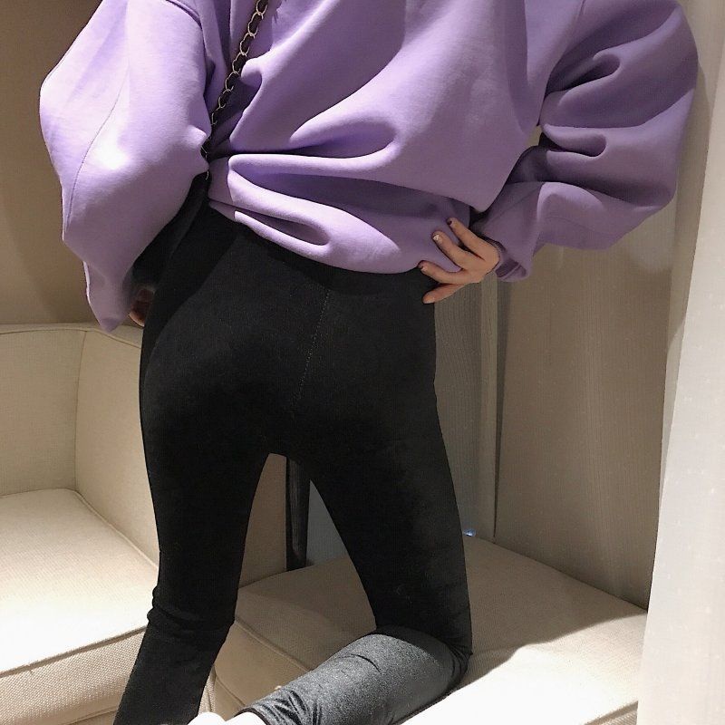 Milyfashion Mặc Ngoài Nhung Skinny Co Giãn Mặc Bên Trong Quần Nhỏ Đen Phong Cách Mới Y2K