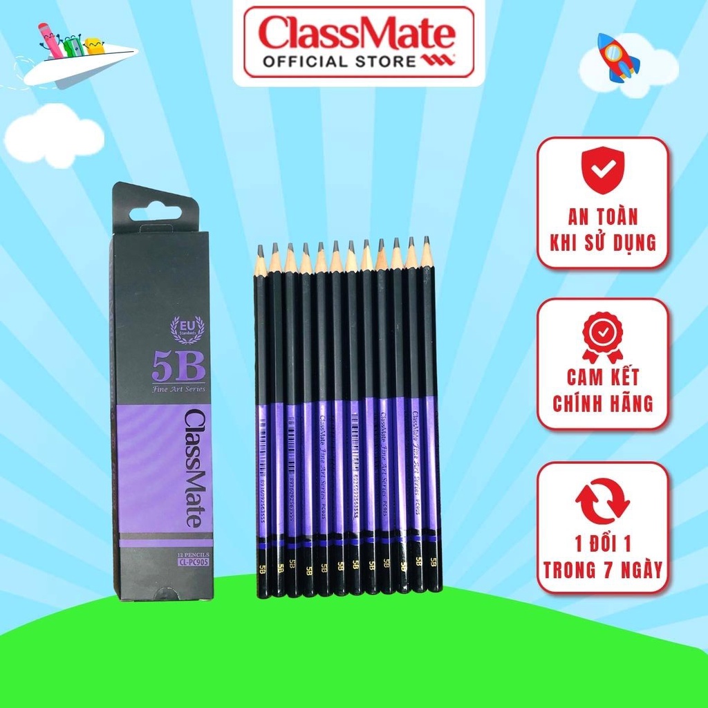 Hộp 12 Bút Chì Gỗ Fine Art 5B CLASSMATE Nét Bút Mịn, Dùng Làm Họa Cụ Vẽ Tranh Chuyên Nghiệp CL-PC905