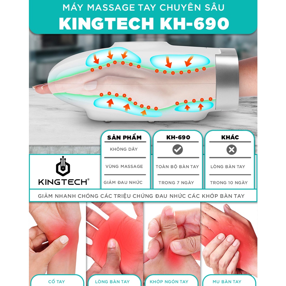 Ảnh Máy Massage Tay Cao Cấp KINGTECH KH-690 - Mát xa Trị Liệu Tích Hợp Nhiệt, Matxa Vùng Cổ, Mu, Ngón, Lòng Bàn Tay 2