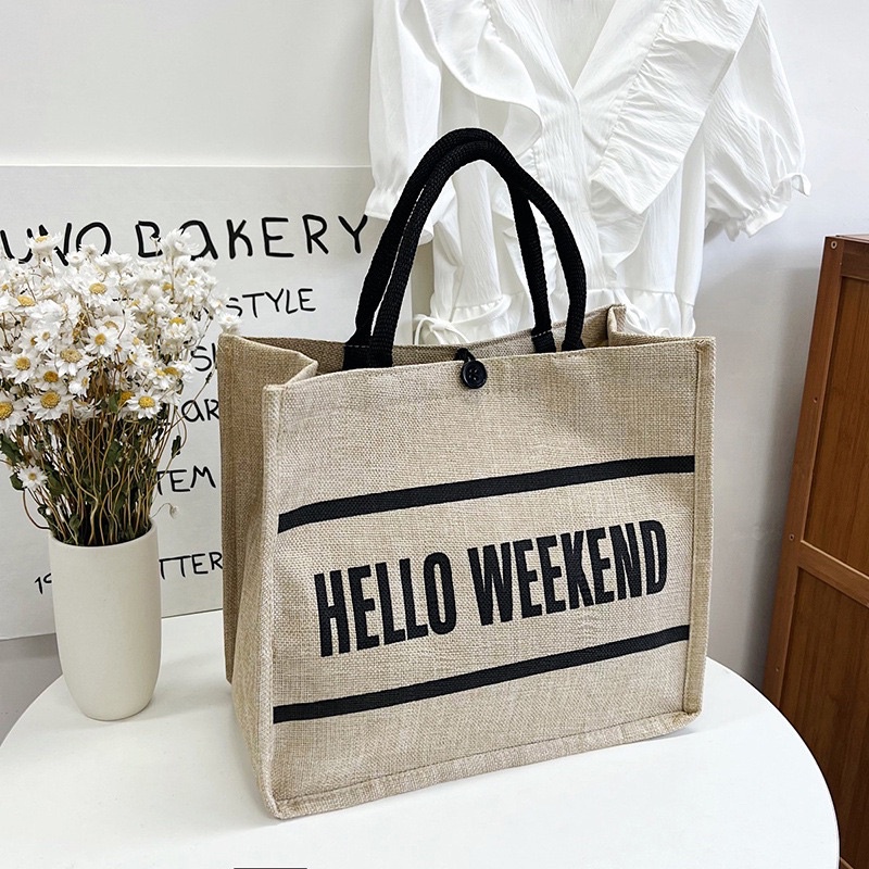 Túi Cói Hello Weekend 2 viền | Shopee Việt Nam