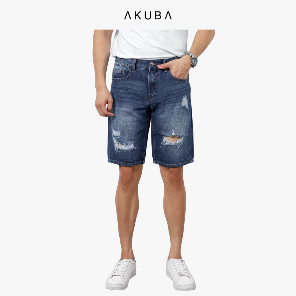 Quần Short Jean Nam Rách Thời Trang Cao Cấp AKUBA Form Skinny  01D19133