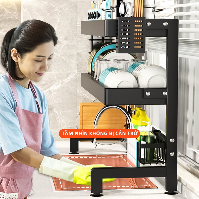 Lifinity Kệ Để Chén Bát Đĩa Trên Bồn Rửa Nhà Bếp Đa Năng ,1&2 Tầng Thép Carbon Màu Đen,Tải Trọng Mạnh