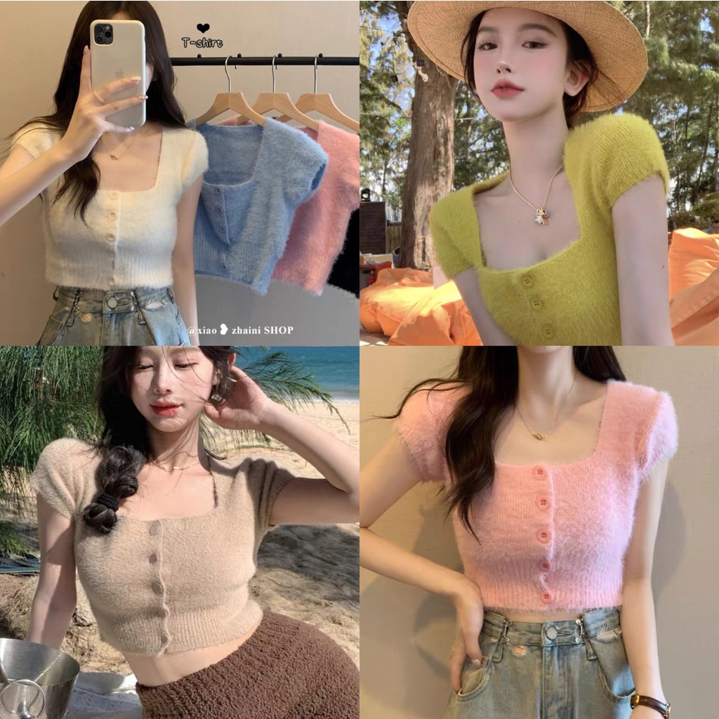 Áo Len Cổ Vuông Ngắn Tay Chất Len Lông Thỏ Mềm Dày Dặn Hàng Quảng Châu, Áo  Croptop Rosie Dream Shop | Shopee Việt Nam