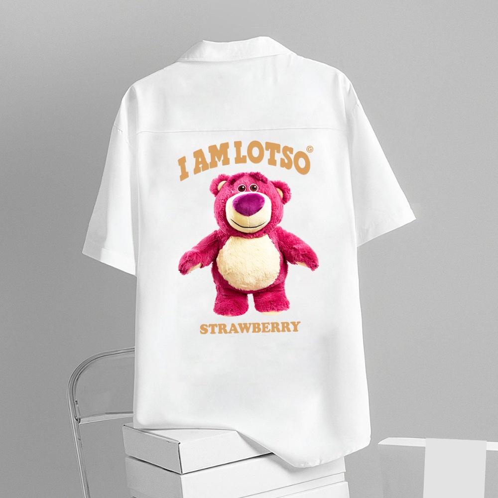 Áo sơ mi nam/nữ hoạ tiết "GẤU LOTSO "tay ngắn vải lụa thấm hút, thoáng mát, không nhăn shop 4TEE