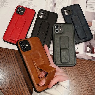 Ốp lưng mềm bảo vệ ống kính da PU cho iPhone 16 15 14 13 12 11 Pro Max X XS XR có giá đỡ T11