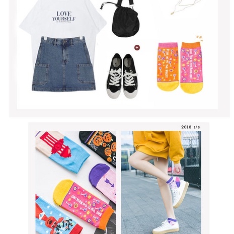 Tất vớ vải cotton co giãn hoạ tiết độc đáo phong cách Ulzzang Hàn Quốc cho nam nữ