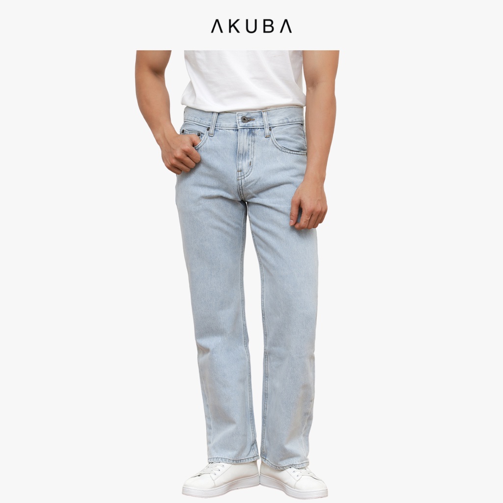 Quần Jean Nam Trơn Co Dãn Form slimfit AKUBA chất liệu Denim, độ dày vừa phải, phong cách Hàn Quốc  01D0163