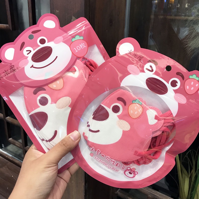 Sét 10  Khẩu Trang Gấu Dâu Cho Bé Khẩu Trang Hoạt Hình Dễ Thương kute Khẩu Trang 3 lớp Chống bụi Lọc Khí(   Hót)