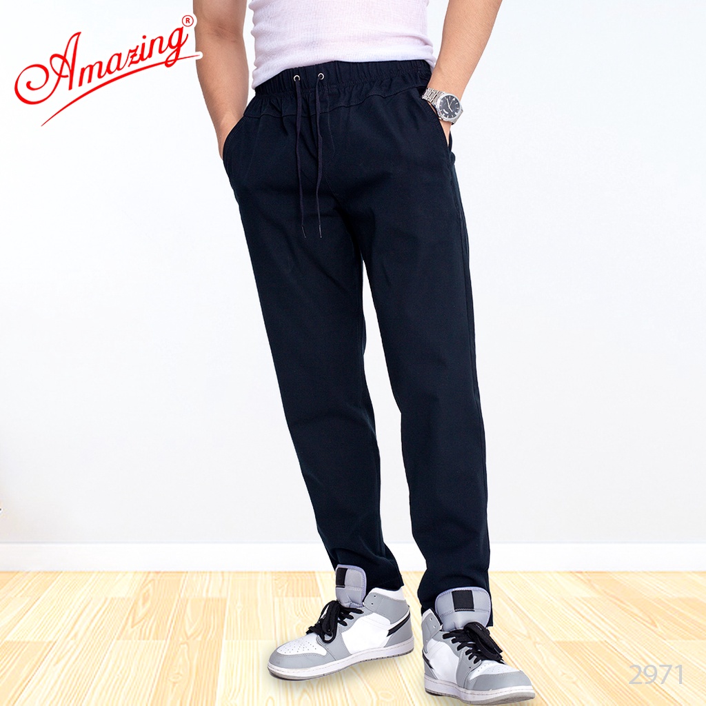 Bigsize, quần Baggy lưng thun hiệu Amazing, dáng thể thao Unisex, form suông, vải kaki co giãn màu đen và xám