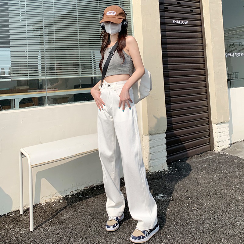 Ảnh Quần jeans DaDuHey phiên bản Hàn Quốc dành cho nữ ống rộng lưng cao thời trang 4
