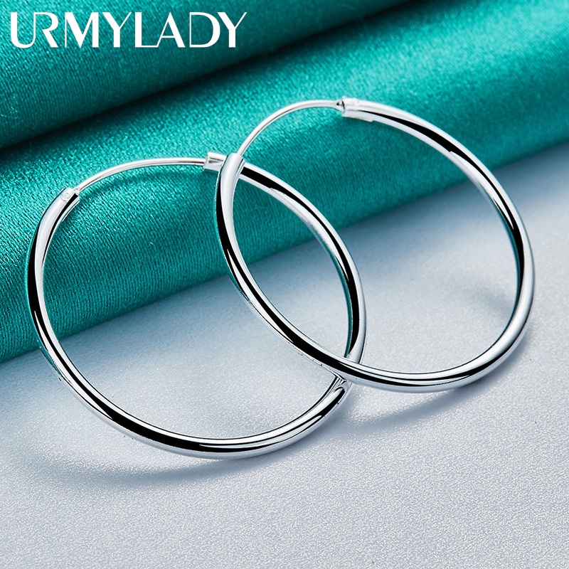 Urmylady Bạc 925 50mm Vòng Tròn Mịn Bông Tai Vòng Tai Cho Nữ Thời Trang Đơn Giản Cưới Đính Hôn Quyến Rũ Trang Sức