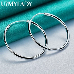 Urmylady Bạc 925 50mm Vòng Tròn Mịn Bông Tai Vòng Tai Cho Nữ Thời Trang Đơn Giản Cưới Đính Hôn Quyến Rũ Trang Sức