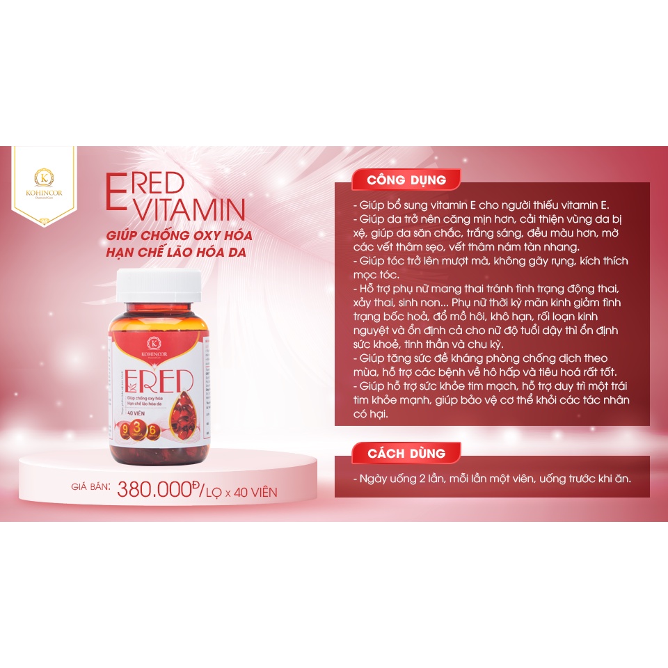 Ảnh Vitamin E đỏ ERED Kohinoor (40 viên) 1