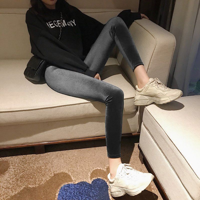 Milyfashion Mặc Ngoài Nhung Skinny Co Giãn Mặc Bên Trong Quần Nhỏ Đen Phong Cách Mới Y2K