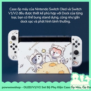 [Sẵn VN - Hỏa Tốc] Oled/V1/V2 Set Bộ Phụ Kiện Case Máy, Case Dock Nintendo Switch Mẫu Shiba & Cat Astronaut