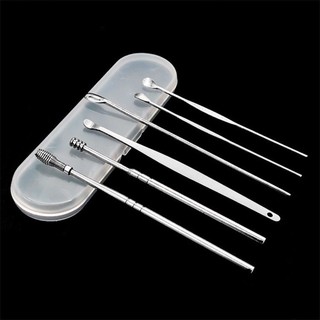 Bộ dụng cụ ngoáy tai 6 món kèm hộp nhỏ gọn tiện lợi,Bộ dụng cụ vệ sinh tai bằng thép an toàn { H }