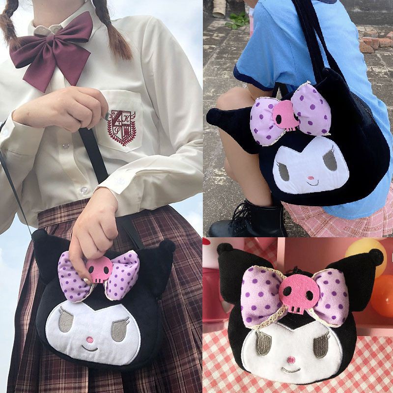 Dễ Thương Kuromi Sang Trọng Túi Xách Nữ Bé Gái Kawaii Túi Đeo Vai Mini Mềm Ví Đựng Tiền Xu