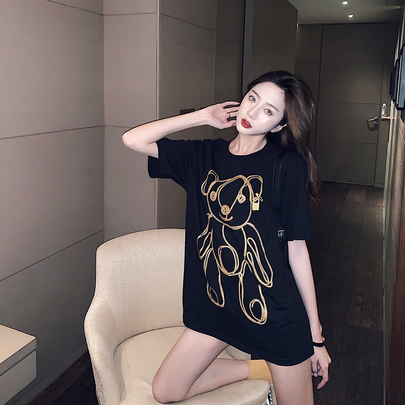 Áo Thun Nữ HappyFamily Form Rộng Graphics Gấu Chất Cotton 100 Cao Cấp