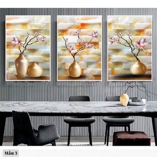 Tranh Treo Tường Dành Cho Người Tuổi Mão - Bộ 3 Tấm Tranh Hoa - Tranh Treo Phòng Khách Laminate Tráng Gương