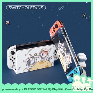 [Sẵn VN - Hỏa Tốc] Oled/V1/V2 Set Bộ Phụ Kiện Case Máy, Case Dock Nintendo Switch Mẫu Shiba & Cat Astronaut