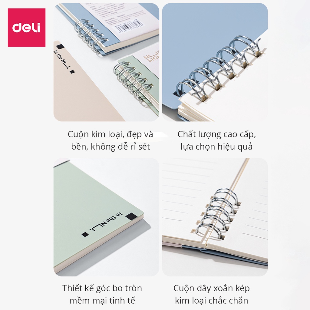 Sổ lò xo gáy xoắn màu pastel A5 120 trang kẻ ngang Deli - Phù hợp làm planner, sử dụng như tập vở học sinh - NS307