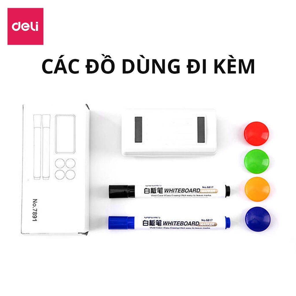 [TẶNG KÈM FULL PHỤ KIỆN] Bảng Từ Trắng FlipChart Hai Mặt Deli Viết Bút Lông Bảng Xoay 360 Độ Chân Di Động Kèm Dụng Cụ