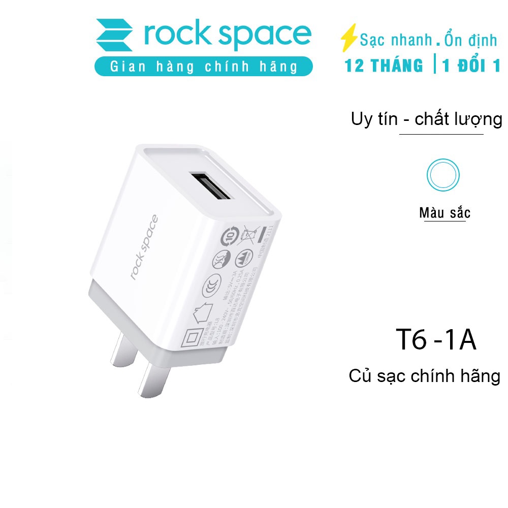 Củ sạc nhanh Rockspace T6 1A chính hãng cổng USB chân dẹt sạc không ...