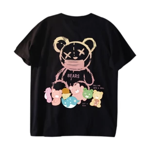 Áo thun nam tay lỡ HappyFamily tay ngắn Graphic Bear Chất vải cotton 100 cao cấp-2 màu Trắng/Đen