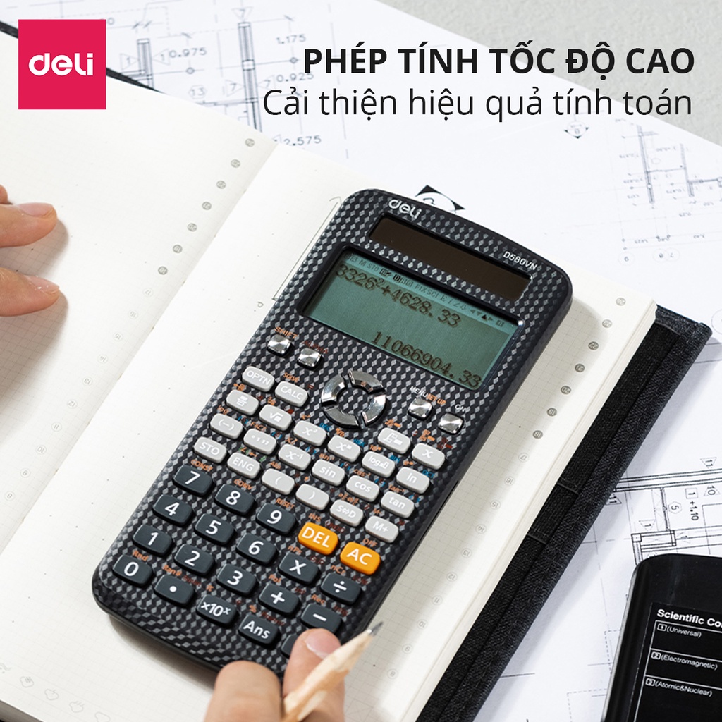 Máy tính khoa học Deli Máy tính học sinh cấp 2 3 chuyên dụng cho thi chuyển cấp và đại học