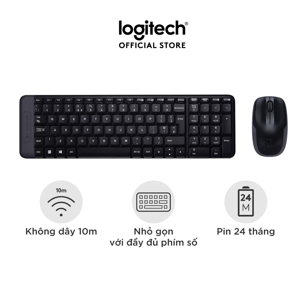 Combo Chuột phím không dây Logitech MK215 – nhỏ gọn, có phím số, 1 đầu thu USB