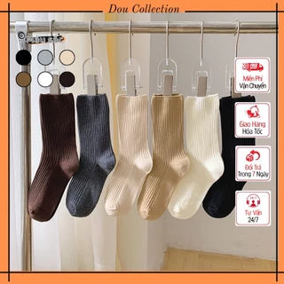 Vớ tất cotton nam nữ cổ cao trơn dải dọc mỏng thoáng khí thời trang tối giản vintage nhiều màu - Mã TV037